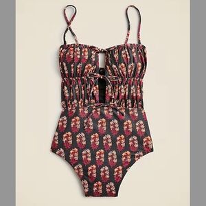 J Crew Ruched cutout one-piece swimsuit in cocoa block print NWT - size 4